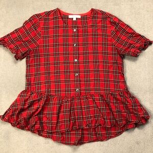 Madewell Studio Ruffle-Hem Top in Clanton Plaid size XS